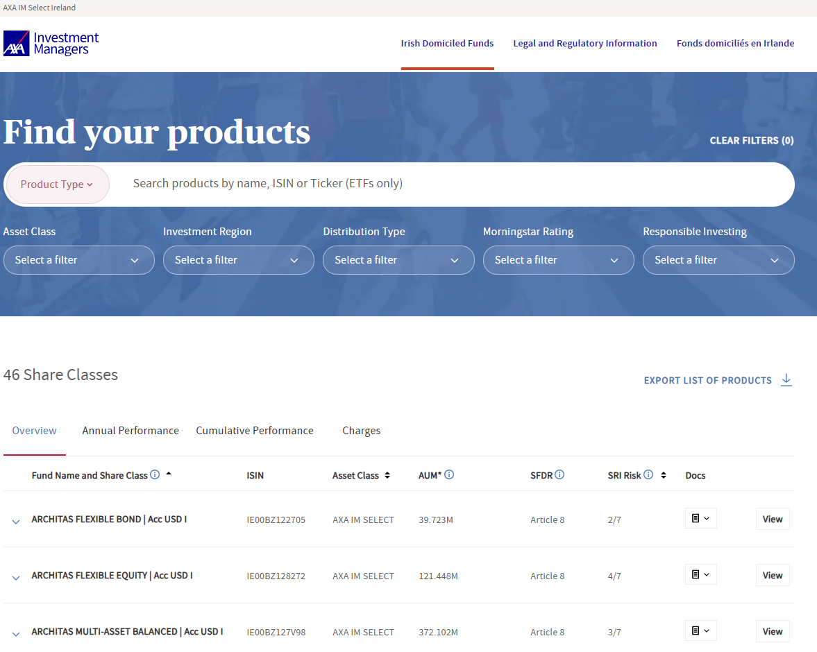 Screen of the Fund Centre